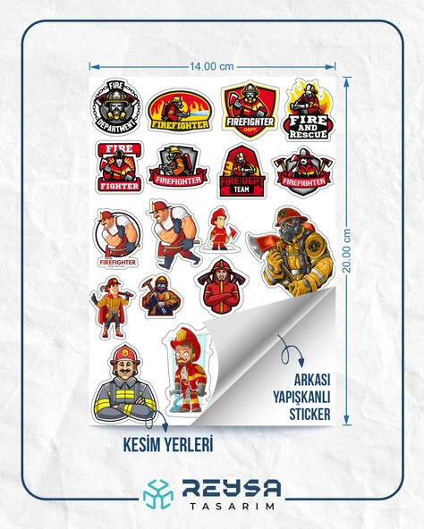 İtfaiyeci Sticker Set 3 20 Parça Telefon, Tablet, Defter, Laptop Sticker - Resim 2