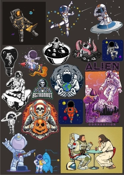 Retro Uzay Sticker Set 5 20 Parça Telefon, Tablet, Defter, Laptop Sticker ürün görseli 1