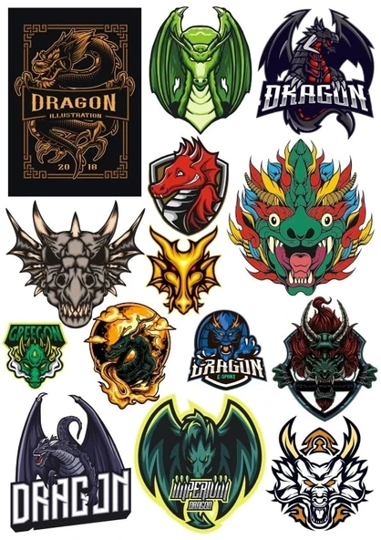 Ejderha Sticker Set 11 16 Parça Telefon, Tablet, Defter, Laptop Sticker ürün görseli 1