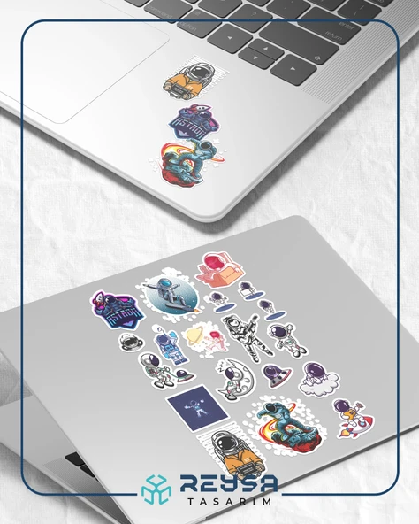 Astronot ve Uzay Sticker Set 6 20 Parça Telefon, Tablet, Defter, Laptop Sticker - 3