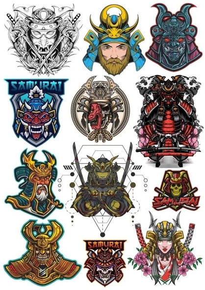 Samuray Sticker Set 2 12 Parça Telefon, Tablet, Defter, Laptop Sticker ürün görseli 1