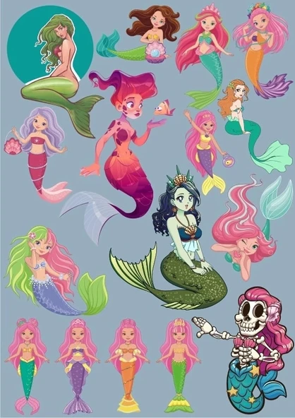 Deniz Kızları Sticker Set 15 Parça Telefon, Tablet, Defter, Laptop Sticker ürün görseli 1