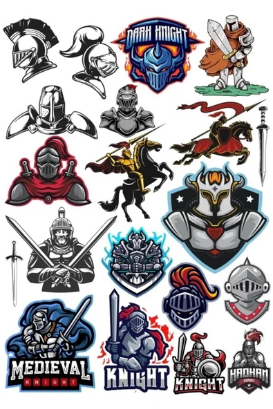 Şövalye Savaşçı Sticker Set 16 Parça Telefon, Tablet, Defter, Laptop Sticker ürün görseli 1