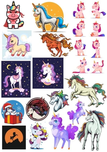 Sevimli Unicorn Sticker Seti 2 20 Parça Telefon, Tablet, Defter, Laptop Sticker ürün görseli 1
