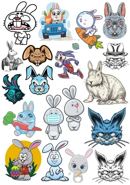 Tavşan Sticker Set 9 18 Parça Telefon, Tablet, Defter, Laptop Sticker ürün görseli 1