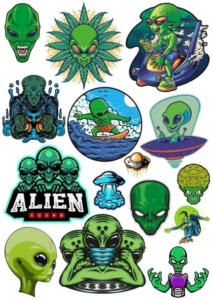 Uzaylılar Sticker Set 7 15 Parça Telefon, Tablet, Defter, Laptop Sticker ürün görseli 1