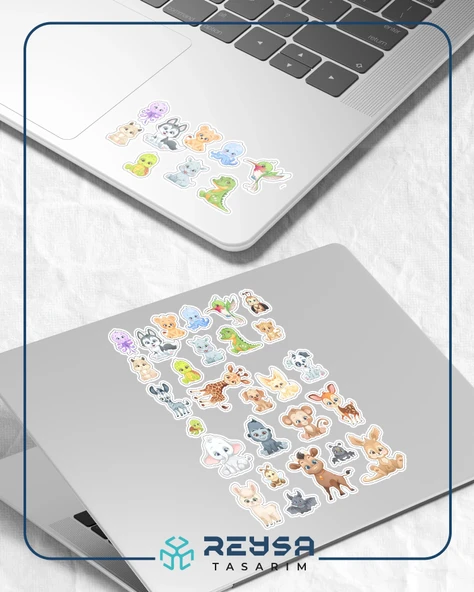 Sevimli Hayvanlar Sticker Set 8 25 Parça Telefon, Tablet, Defter, Laptop Sticker - Resim 3
