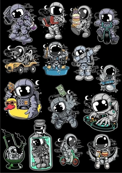 Astronot Sticker Set 14 16 Parça Telefon, Tablet, Defter, Laptop Sticker ürün görseli 1