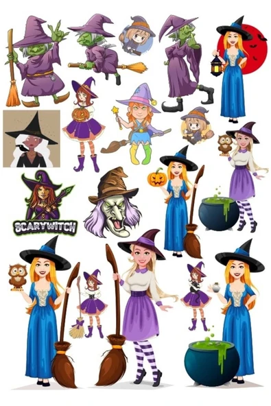 Cadı Sticker Set 7 18 Parça Telefon, Tablet, Defter, Laptop Sticker ürün görseli 1