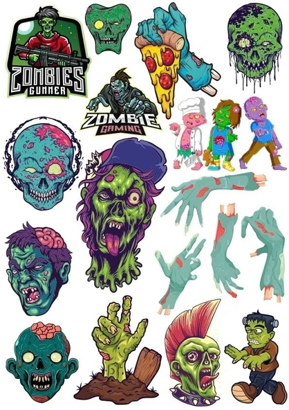 Zombiler Sticker Set 14 16 Parça Telefon, Tablet, Defter, Laptop Sticker ürün görseli 1