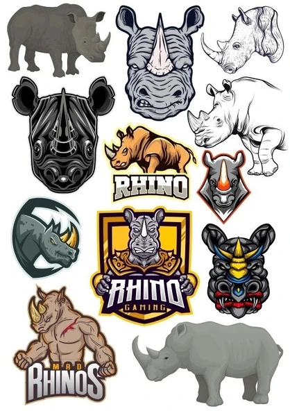 Gergedan Sticker Set 11 15 Parça Telefon, Tablet, Defter, Laptop Sticker ürün görseli 1