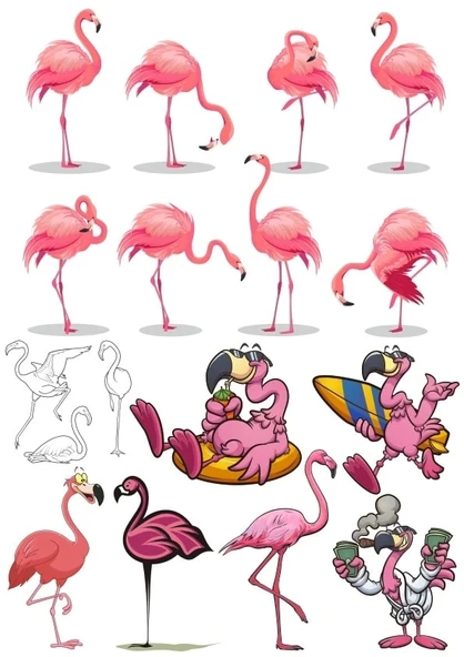 Flamingo Sticker Set 2 16 Parça Telefon, Tablet, Defter, Laptop Sticker ürün görseli 1
