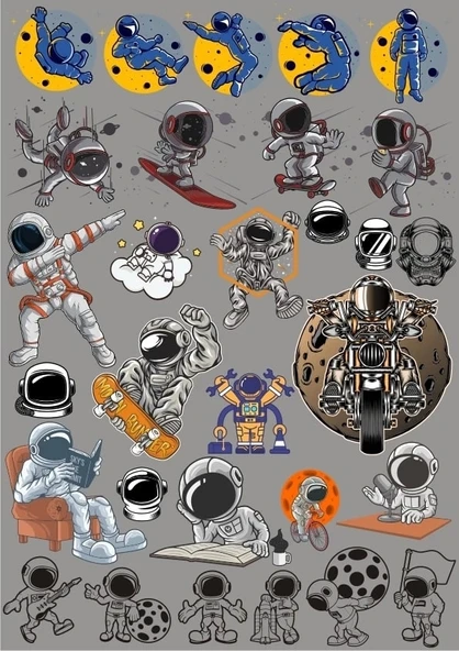 Astronot Sticker Set 9 15 Parça Telefon, Tablet, Defter, Laptop Sticker