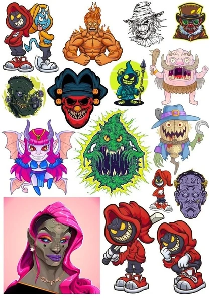 Korkunç Sticker Set 16 Parça Telefon, Tablet, Defter, Laptop Sticker