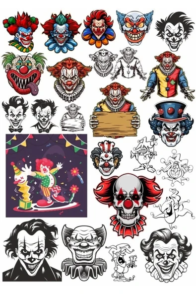 Korkunç Palyaço Yüzleri Sticker Set 1