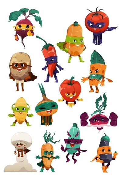 Kahraman Bitkiler Sticker Set1 15 Parça Telefon, Tablet, Defter, Laptop Sticker