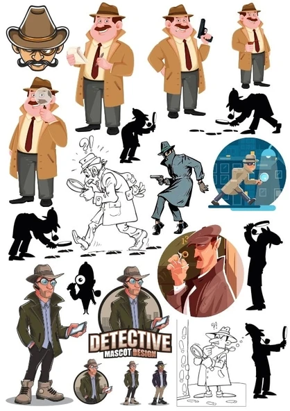 Dedektif Sticker Set 3 15 Parça Telefon, Tablet, Defter, Laptop Sticker