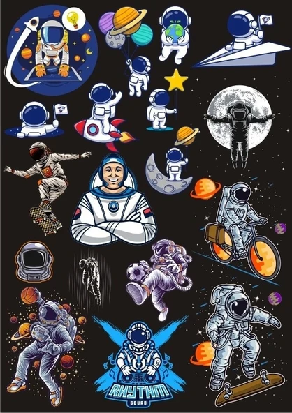 Uzay ve Astronot Sticker Set 3 16 Parça Telefon, Tablet, Defter, Laptop Sticker