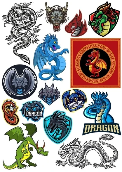 Ejderha Sticker Set 13 18 Parça Telefon, Tablet, Defter, Laptop Sticker ürün görseli 1