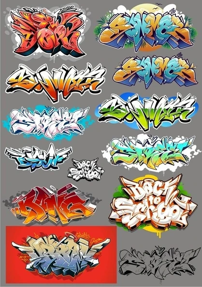 Grafiti Sticker Set 13 Parça Telefon, Tablet, Defter, Laptop Sticker ürün görseli 1