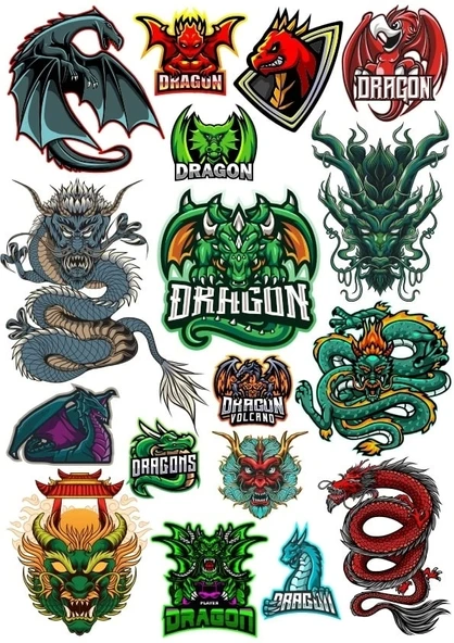 Ejderha Sticker Set 10 15 Parça Telefon, Tablet, Defter, Laptop Sticker