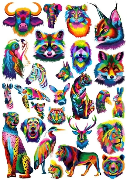 Renkli Hayvanlar Sticker Set 1 20 Parça Telefon, Tablet, Defter, Laptop Sticker ürün görseli 1