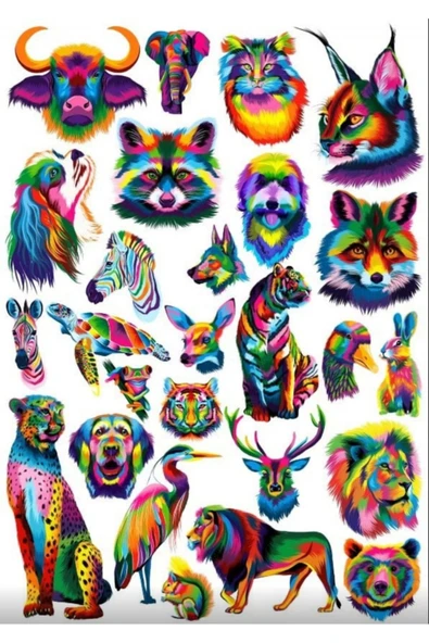 Gökkuşağı Desenli Hayvanlar Sticker Set