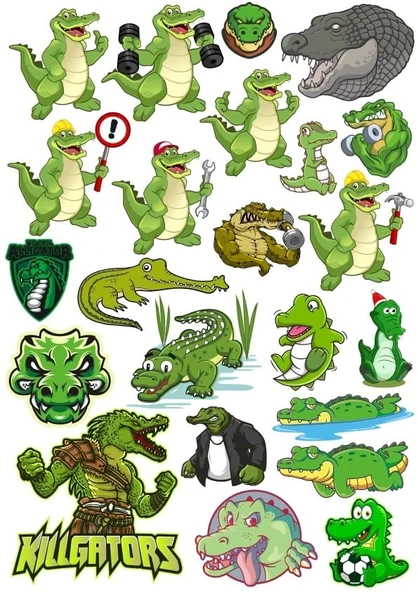 Timsah Sticker Set 3 20 Parça Telefon, Tablet, Defter, Laptop Sticker