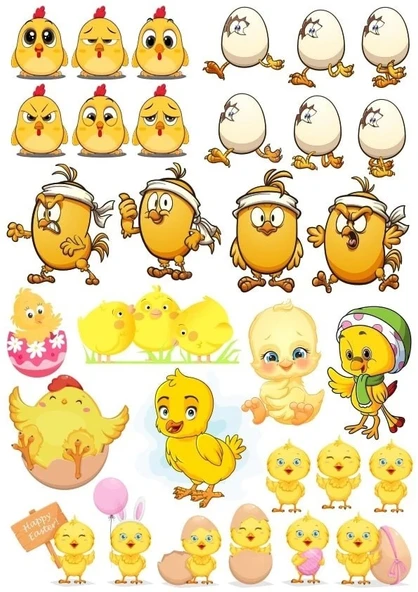 Sevimli Civciv Sticker Set 1 31 Parça Telefon, Tablet, Defter, Laptop Sticker