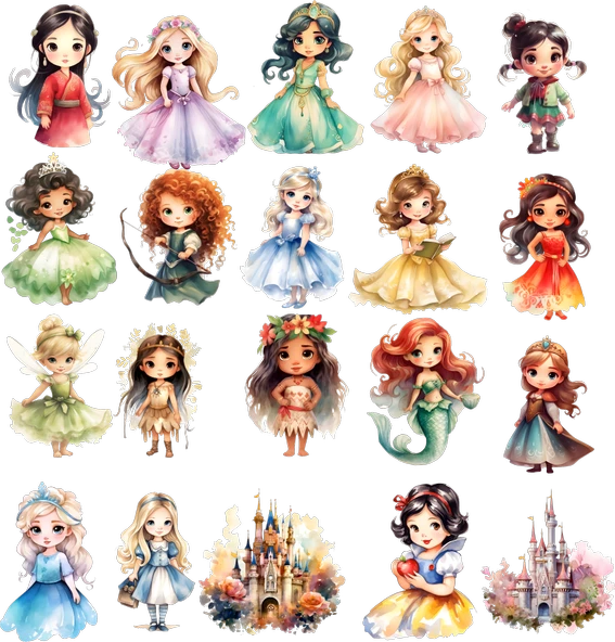 Sevimli Masal Karakterleri Sticker Set 1 20 Parça Telefon, Tablet, Defter, Laptop Sticker