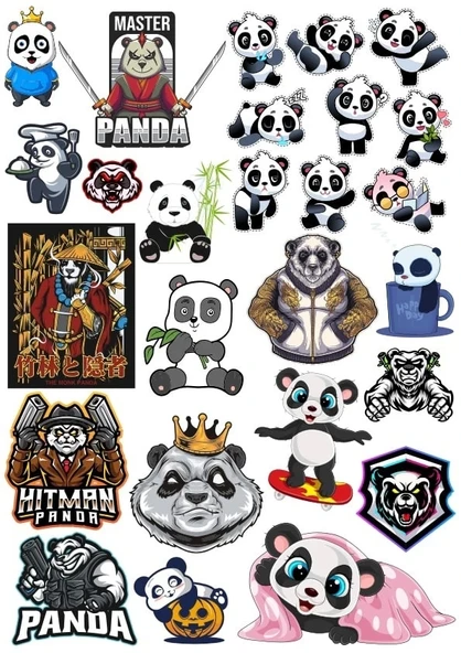 Panda Sticker Set 7 20 Parça Telefon, Tablet, Defter, Laptop Sticker ürün görseli 1