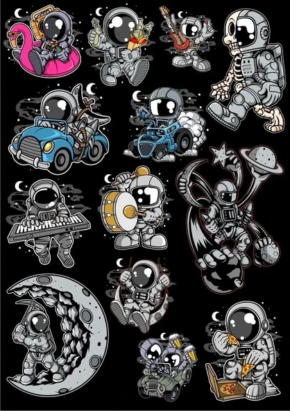 Astronot Sticker Set 13 13 Parça Telefon, Tablet, Defter, Laptop Sticker ürün görseli 1