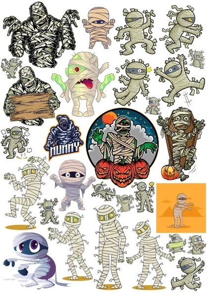 Zombi Mumya Sticker Set 3 20 Parça Telefon, Tablet, Defter, Laptop Sticker ürün görseli 1