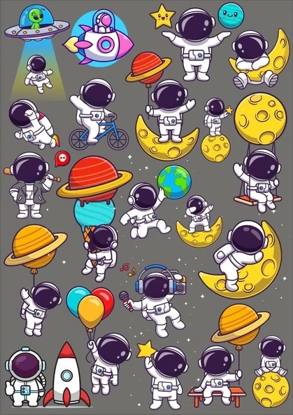 Sevimli Astronot Sticker Set 1 20 Parça Telefon, Tablet, Defter, Laptop Sticker ürün görseli 1