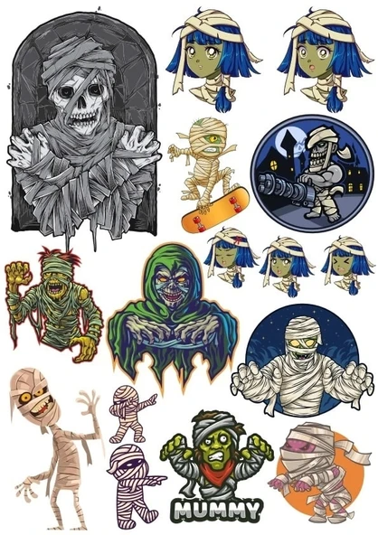 Mumya ve Zombi Sticker Set 2 17 Parça Telefon, Tablet, Defter, Laptop Sticker ürün görseli 1