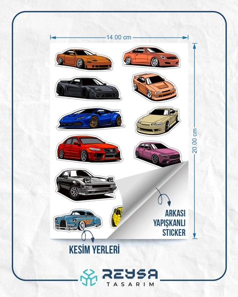 Arabalar Sticker Set 8 13 Parça Telefon, Tablet, Defter, Laptop Sticker - Resim 2