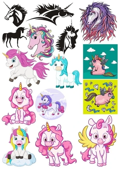 Sevimli Unicorn Sticker Set 5 15 Parça Telefon, Tablet, Defter, Laptop Sticker