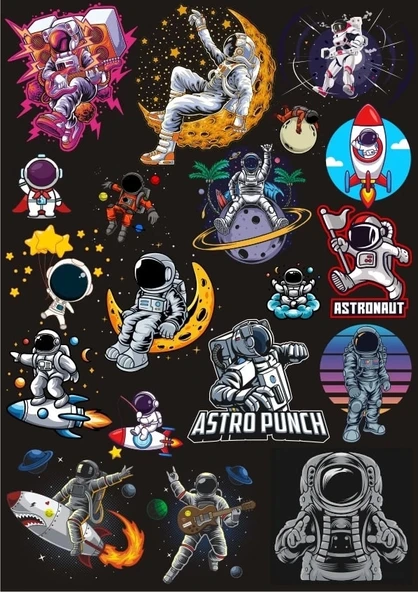 Astronot Sticker Set 4 16 Parça Telefon, Tablet, Defter, Laptop Sticker ürün görseli 1