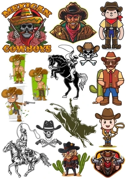 Kovboy Sticker Set 3 18 Parça Telefon, Tablet, Defter, Laptop Sticker ürün görseli 1