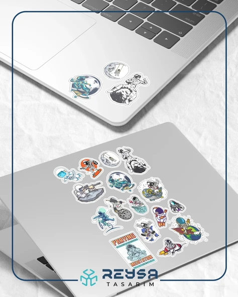 Astronot Sticker Set 11 17 Parça Telefon, Tablet, Defter, Laptop Sticker - 3