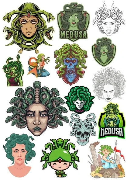 Medusa Sticker Set 14 Parça Telefon, Tablet, Defter, Laptop Sticker ürün görseli 1