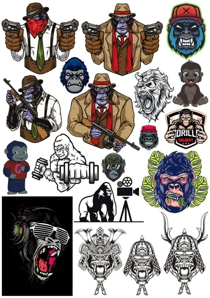 Mafya Goril Sticker Set 1 18 Parça Telefon, Tablet, Defter, Laptop Sticker ürün görseli 1