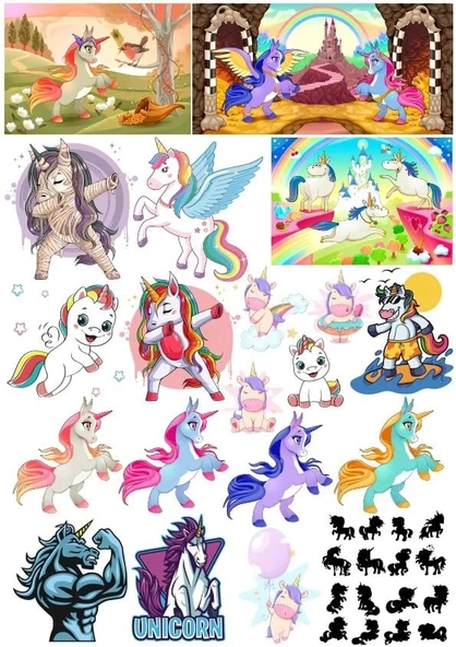 Unicorn Sticker Set 6 16 Parça Telefon, Tablet, Defter, Laptop Sticker ürün görseli 1