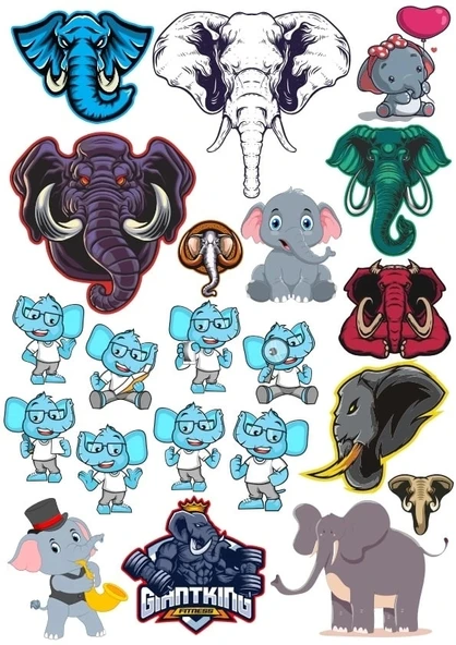 Fil Sticker Set 1 18 Parça Telefon, Tablet, Defter, Laptop Sticker ürün görseli 1