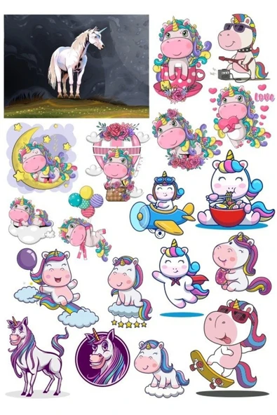 Unicorn Sticker Set 11 20 Parça Telefon, Tablet, Defter, Laptop Sticker ürün görseli 1