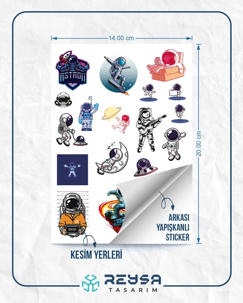 Astronot ve Uzay Sticker Set 6 20 Parça Telefon, Tablet, Defter, Laptop Sticker - 2
