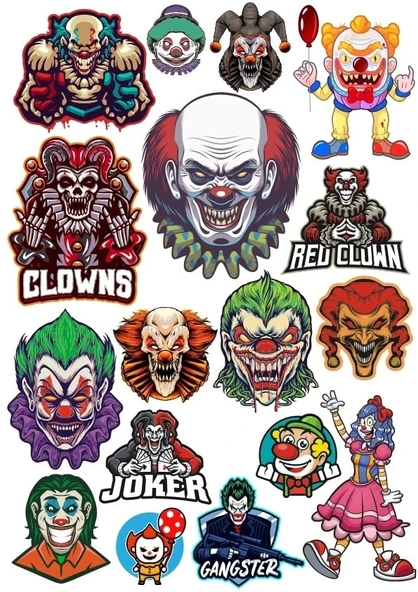 Palyaço Sticker Set 16 Parça Telefon, Tablet, Defter, Laptop Sticker ürün görseli 1