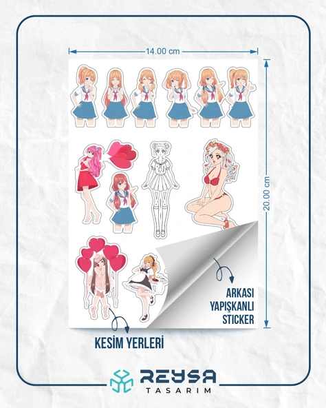 Anime Kızı Sticker Set 1 15 Parça Telefon, Tablet, Defter, Laptop Sticker - Resim 2