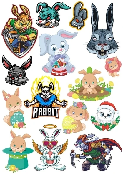 Tavşan Sticker Set 8 16 Parça Telefon, Tablet, Defter, Laptop Sticker ürün görseli 1