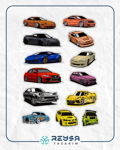 Arabalar Sticker Set 8 13 Parça Telefon, Tablet, Defter, Laptop Sticker ürün görseli 1